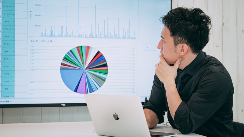 円グラフを見て経営状況を確認する経営者